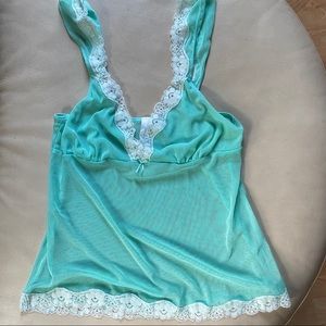 Y2k mesh lace aqua blue tank vintage sheer sexy